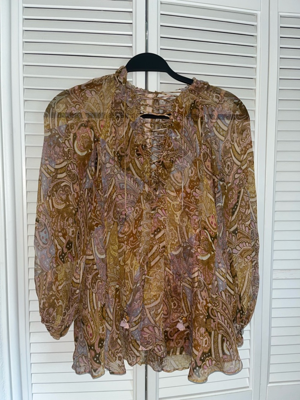 Zimmermann Multicolor Paisley Silk Camisole Top with Lace-up Neck